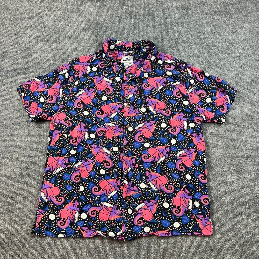 Party Pants Hawaiian Shirt Mens‎ Large Multi Tropical Chameleon Lizard Button Up